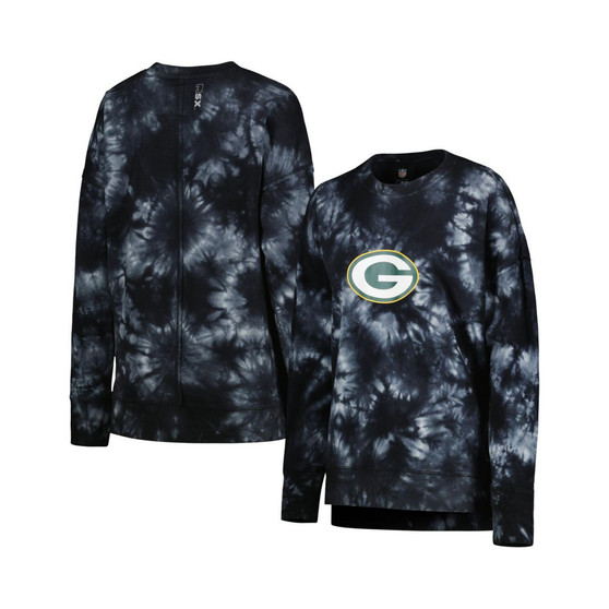 Women's Black Green Bay Packers Bailey Tie-Dye Tri-Blend Pullover Sweatshirt