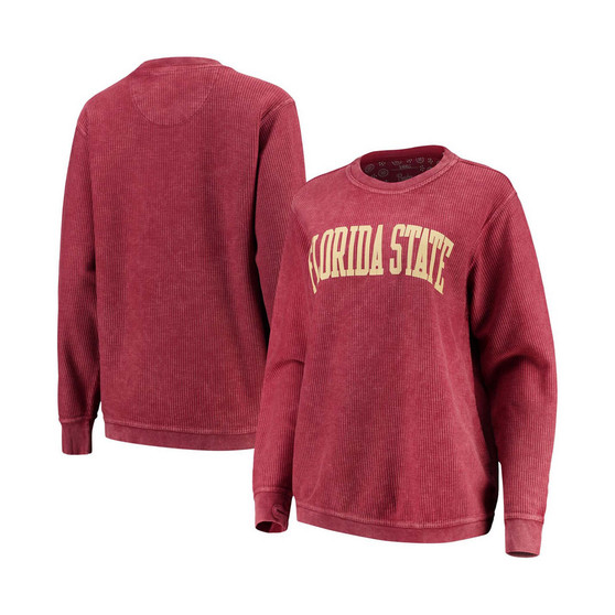 Women's Garnet Florida State Seminoles Comfy Cord Vintage-Like Wash Basic Arch Pullover Sweatshirt