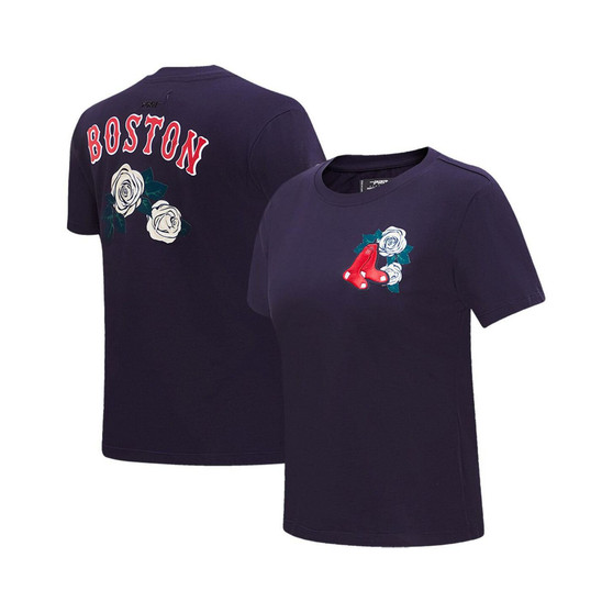 Women's Navy Boston Red Sox Roses T-shirt