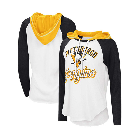 Women's G-III Sports by Carl Banks White, Black Pittsburgh Penguins MVP Raglan Hoodie T-shirt