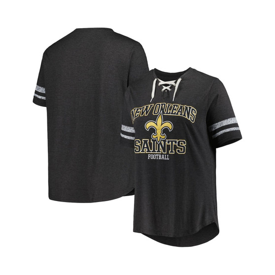 Women's Branded Heather Charcoal New Orleans Saints Plus Size Lace-Up V-Neck T-shirt