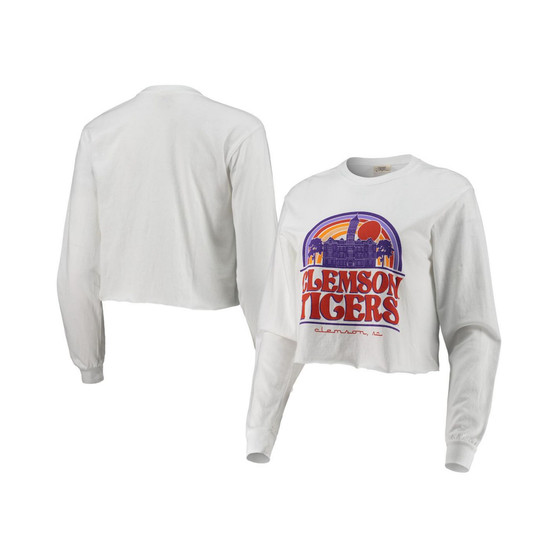 Women's White Clemson Tigers Retro Campus Crop Long Sleeve T-shirt