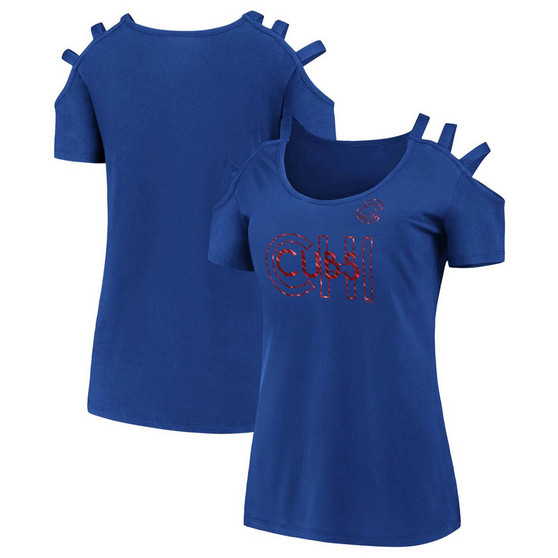 Women's Royal Chicago Cubs Three Strap Open Shoulder T-shirt