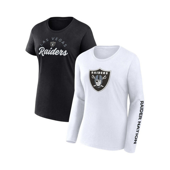 Women's Branded Black, White Las Vegas Raiders Short and Long Sleeve T-shirt Combo Pack