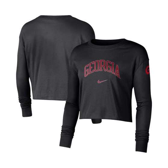 Women's Black Georgia Bulldogs 2-Hit Cropped Long Sleeve Logo T-shirt