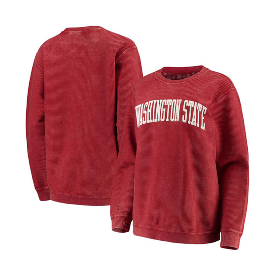 Women's Crimson Washington State Cougars Comfy Cord Vintage-Like Wash Basic Arch Pullover Sweatshirt