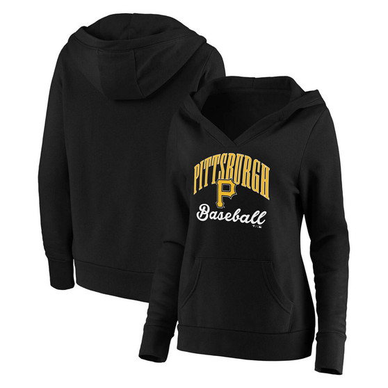 Women's Black Pittsburgh Pirates Victory Script Crossover Neck Pullover Hoodie