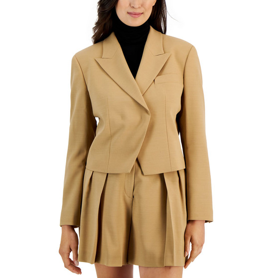 Women's Solid-Color Relaxed Peak-Label Cropped Blazer