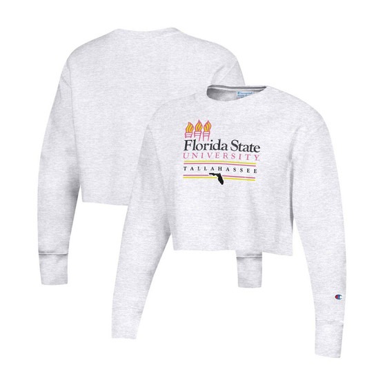 Women's Heathered Gray Florida State Seminoles Beach Club Reverse Weave Cropped Pullover Sweatshirt