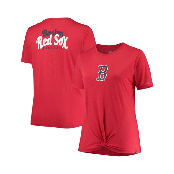 Women's Red Boston Red Sox Plus Size 2-Hit Front Knot T-shirt