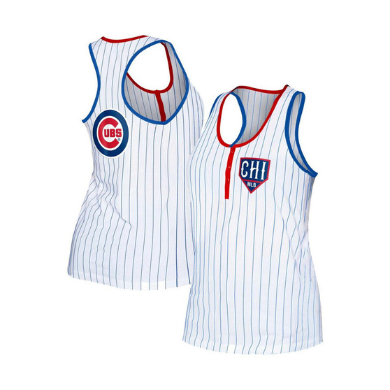 Women's White Chicago Cubs Pinstripe Henley Racerback Tank Top