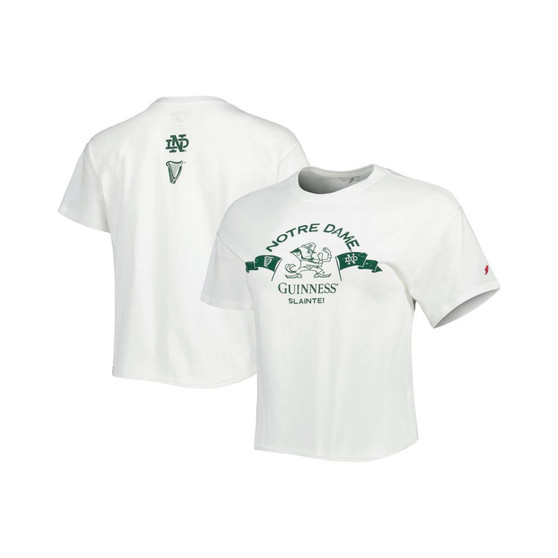 Women's White Notre Dame Fighting Irish Guinness Clothesline Cropped T-shirt