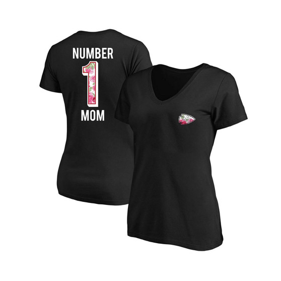 Women's Branded Black Kansas City Chiefs Plus Size Mother's Day #1 Mom V-Neck T-shirt