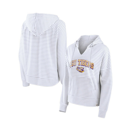 Women's Branded White LSU Tigers Striped Notch Neck Pullover Hoodie