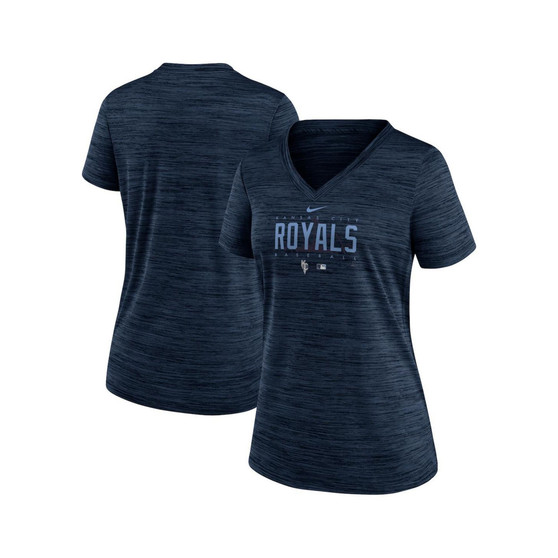 Women's Navy Kansas City Royals City Connect Velocity Practice Performance V-Neck T-shirt