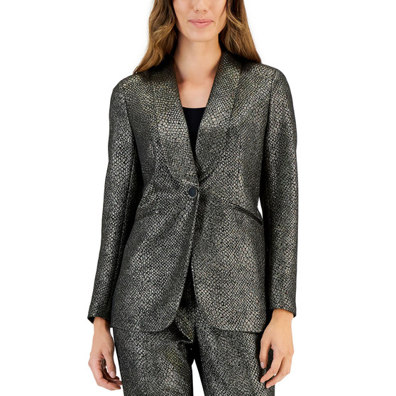 Women's Metallic Shimmer Jacquard Shawl-Collar Jacket