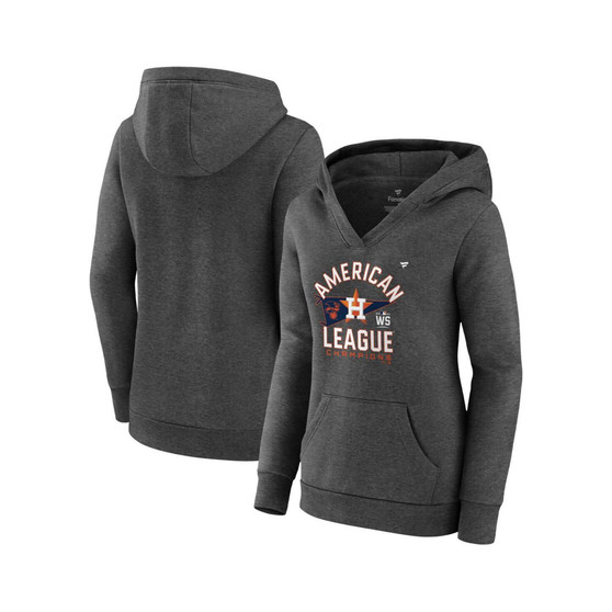 Women's Branded Heathered Charcoal Houston Astros 2021 American League Champions Locker Room Plus Size Crossover Neck Pullover Hoodie