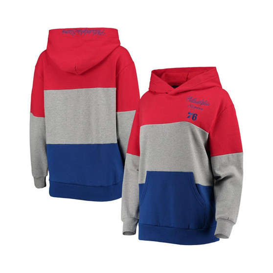 Women's Gray and Royal Philadelphia 76ers Assist Colorblock Pullover Hoodie