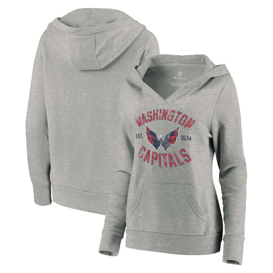 Plus Size Heathered Gray Washington Capitals Heritage Pullover Hoodie