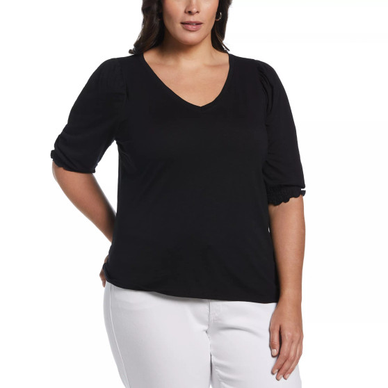 Plus Size Cotton Smocked Elbow Sleeve Top