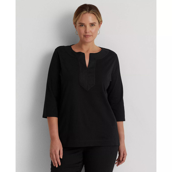Women's Plus Size Split-Neck Three-Quarter Sleeve Cotton Tunic