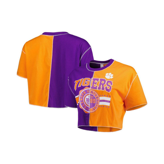 Women's Purple, Orange Clemson Tigers Colorblock Cropped T-shirt