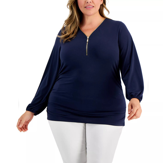 Plus Size Zip-Front Side-Ruched Top, Created for Macy's