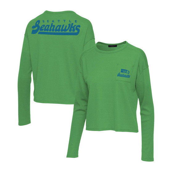 Women's Neon Green Seattle Seahawks Pocket Thermal Long Sleeve T-shirt