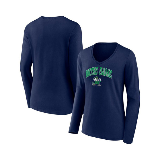 Women's Branded Navy Notre Dame Fighting Irish Evergreen Campus Long Sleeve V-Neck T-shirt