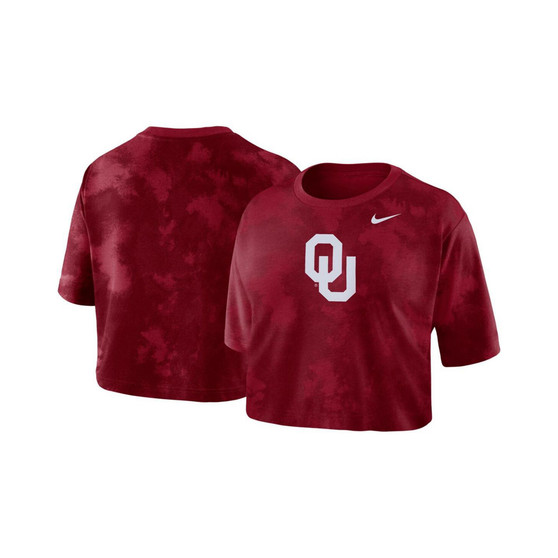 Women's Crimson Oklahoma Sooners Tie-Dye Cropped T-shirt