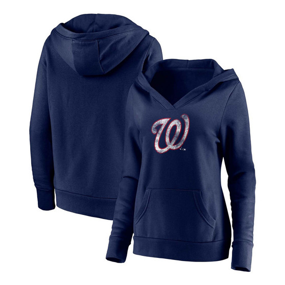 Plus Size Navy Washington Nationals Core Team Crossover V-Neck Pullover Hoodie
