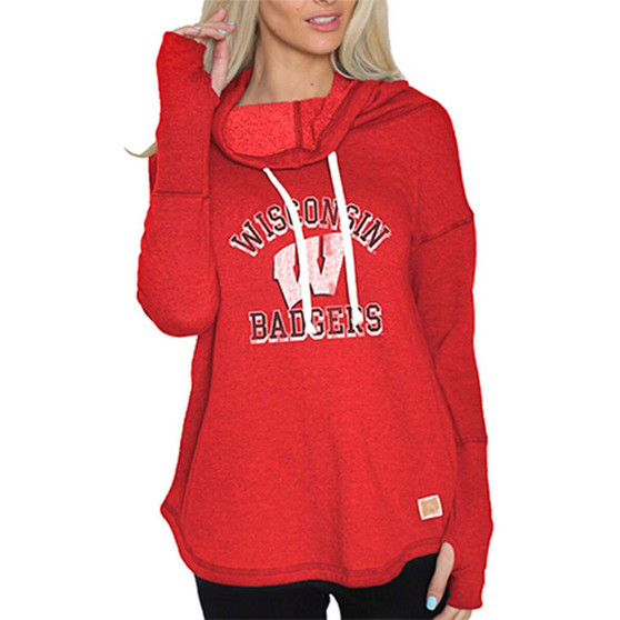 Women's Red Wisconsin Badgers Funnel Neck Pullover Sweatshirt