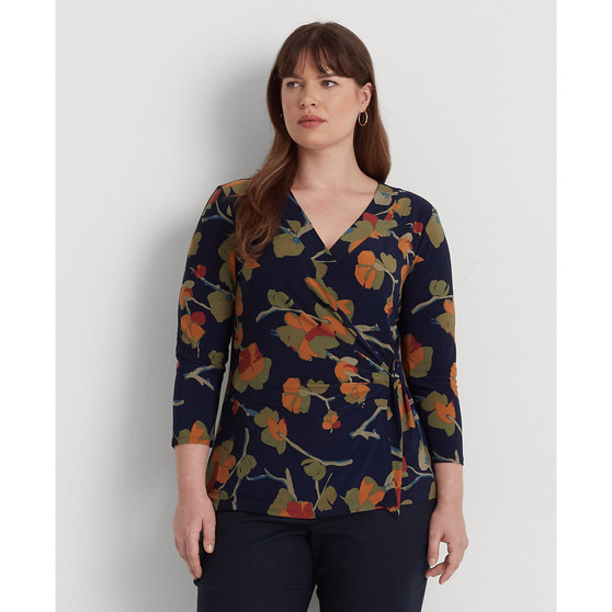 Plus Size Faux-Wrap Surplice Neck Top