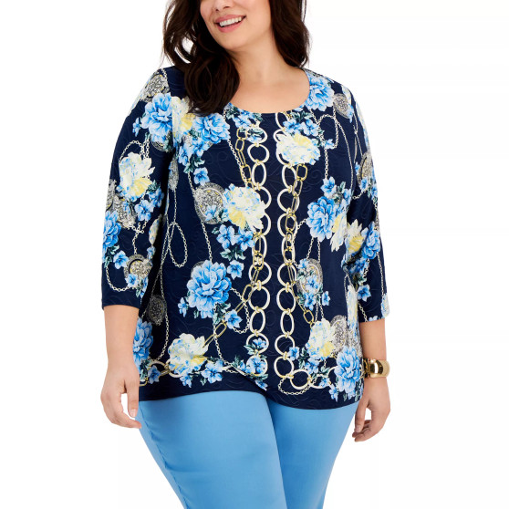 Plus Size Chain Story Jacquard Top, Created for Macy's