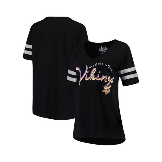 Women's Black Minnesota Vikings Triple Play V-Neck T-shirt