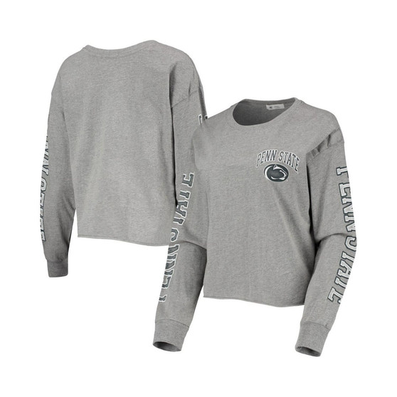 Women's '47 Heathered Gray Penn State Nittany Lions Ultra Max Parkway Long Sleeve Cropped T-shirt