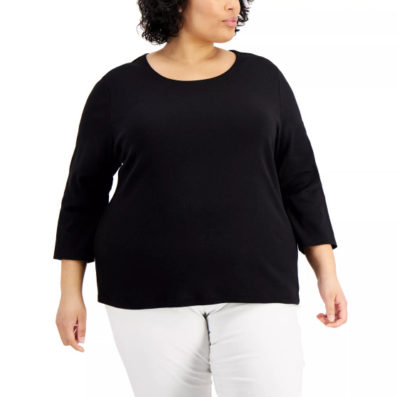 Plus Size 3/4 Sleeve Scoop-Neck Top, Created for Macy's