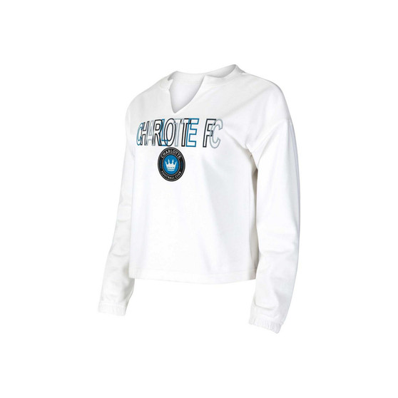 Women's White Charlotte FC Sunray Notch Neck Long Sleeve T-shirt