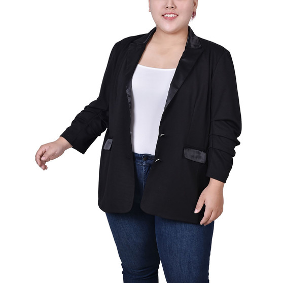 Plus Size Satin Lapel Scuba Crepe Blazer