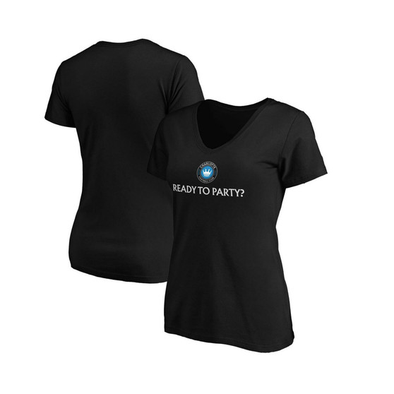 Women's Branded Black Charlotte FC Ready To Party V-Neck T-shirt