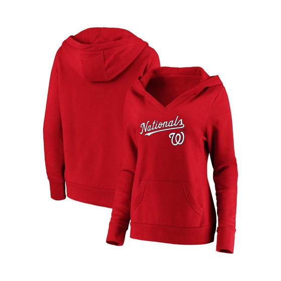 Women's Branded Red Washington Nationals Core Team Lockup V-Neck Pullover Hoodie