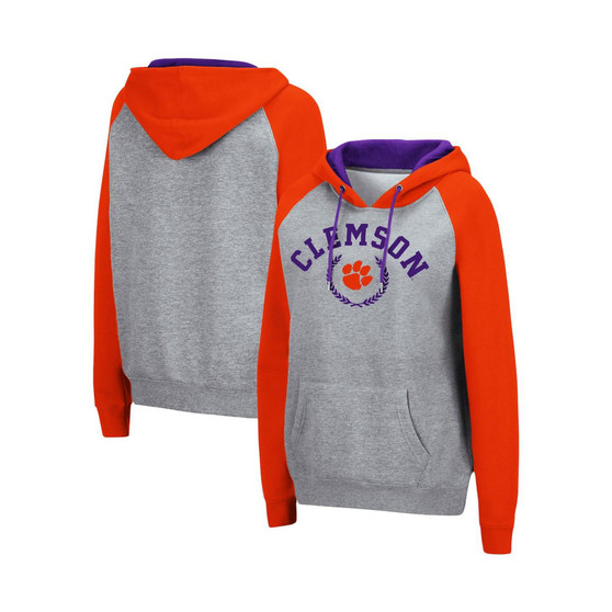 Women's Heathered Gray Clemson Tigers Contrast Raglan Pullover Hoodie