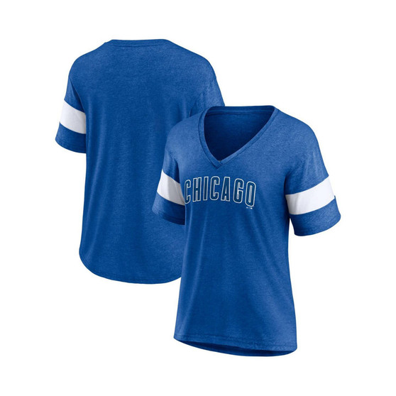 Women's Branded Heathered Royal Chicago Cubs Wordmark V-Neck Tri-Blend T-shirt