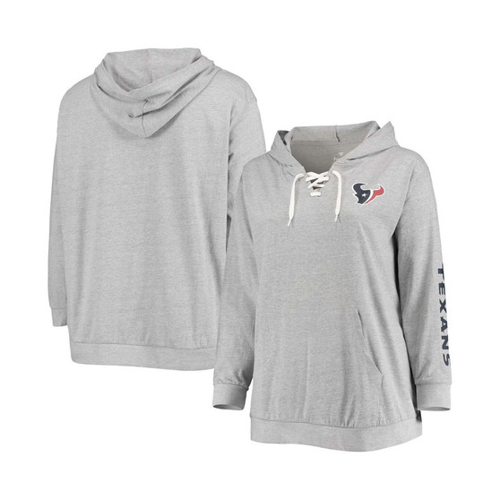 Women's Plus Size Heathered Gray Houston Texans Lace-Up Pullover Hoodie