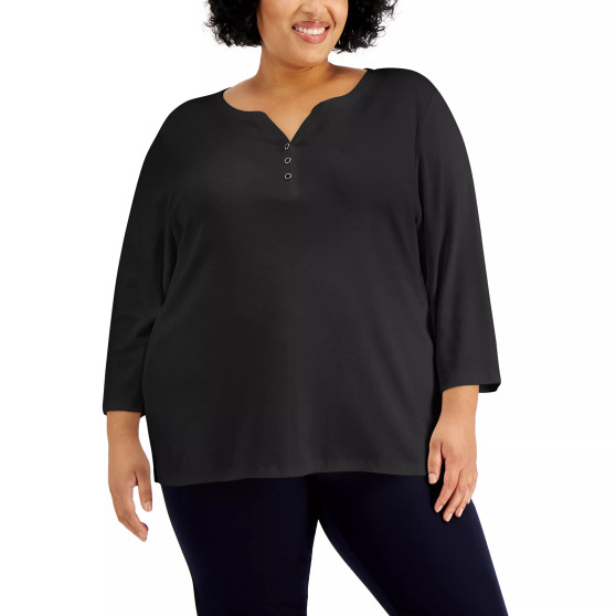 Plus Size 3/4-Sleeve Henley Top, Created for Macy's