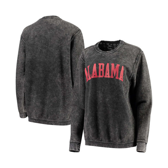 Women's Black Alabama Crimson Tide Comfy Cord Vintage-Like Wash Basic Arch Pullover Sweatshirt