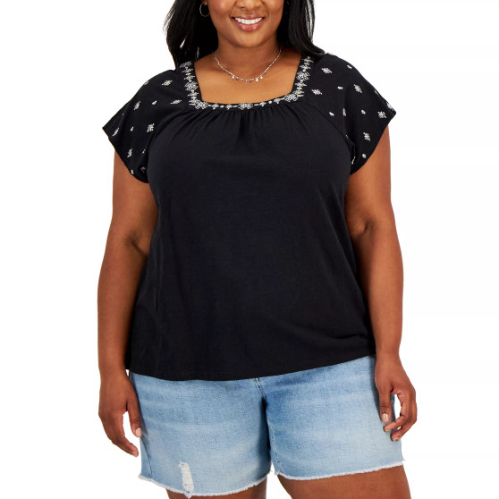 Plus Size Embroidered Square Neck Top, Created for Macy's