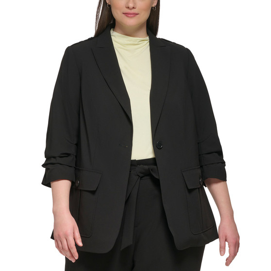 Plus Size One-Button Patch-Pocket Jacket