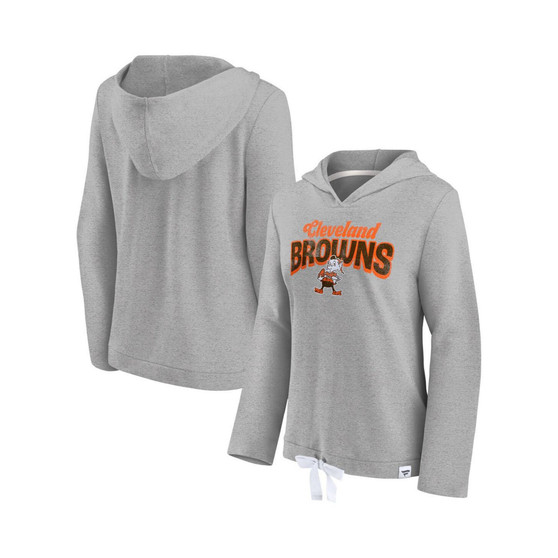 Women's Branded Heather Gray Cleveland Browns First Team Flowy Cropped Pullover Hoodie
