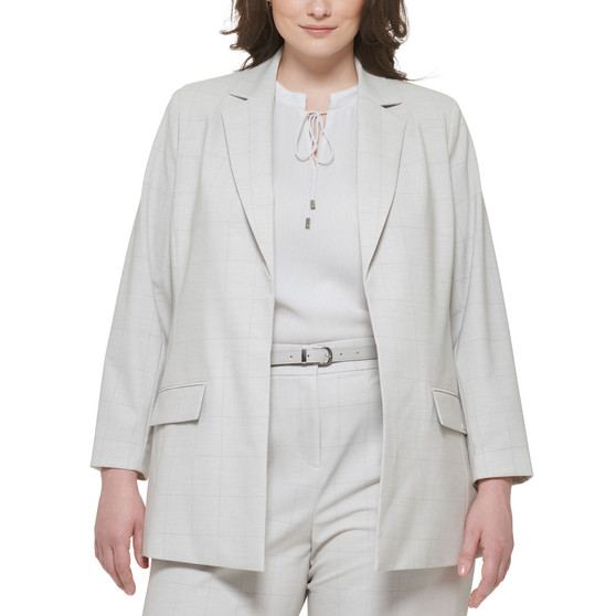 Plus Size Windowpane Open-Front Jacket